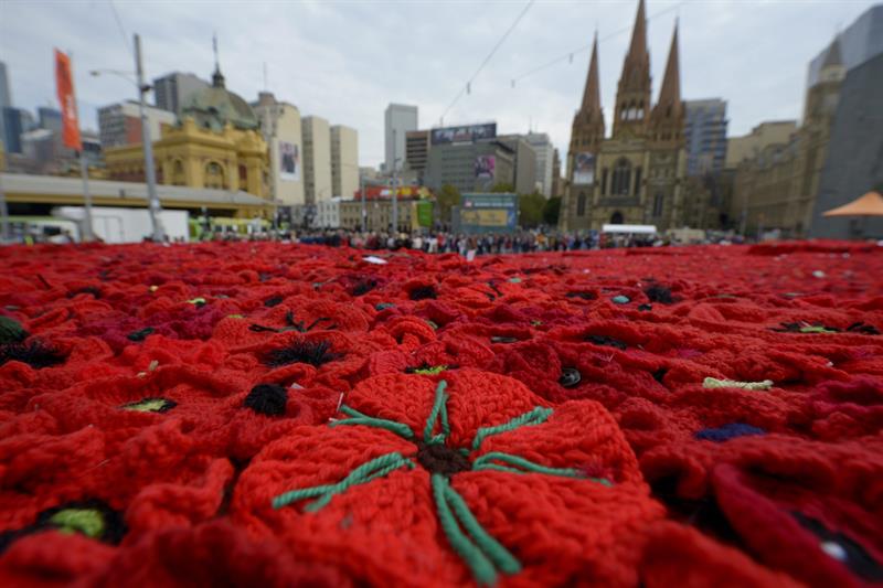 5000 amapolas de tela para conmemorar el día ANZAC en Melbourne