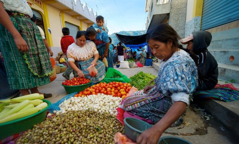 Archivo. Margarita Ventura Pinula vendiendo sus vegetales en el mercado de Chicamán. Ella pertenece a la cooperativa AGRISEM. Guatemala - Programa Nacional de Desarrollo Rural. Agosto, 2010. ©IFAD/Santiago Albert Pons