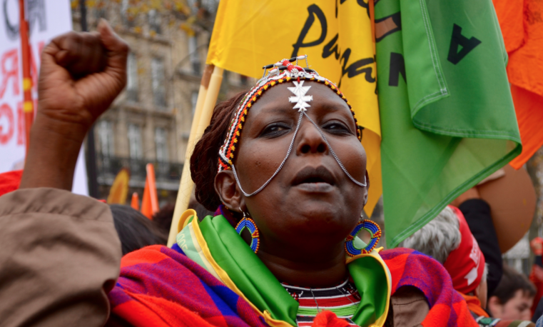 Manifestación en París durante COP21. Foto: Salena Tramel. FIAN